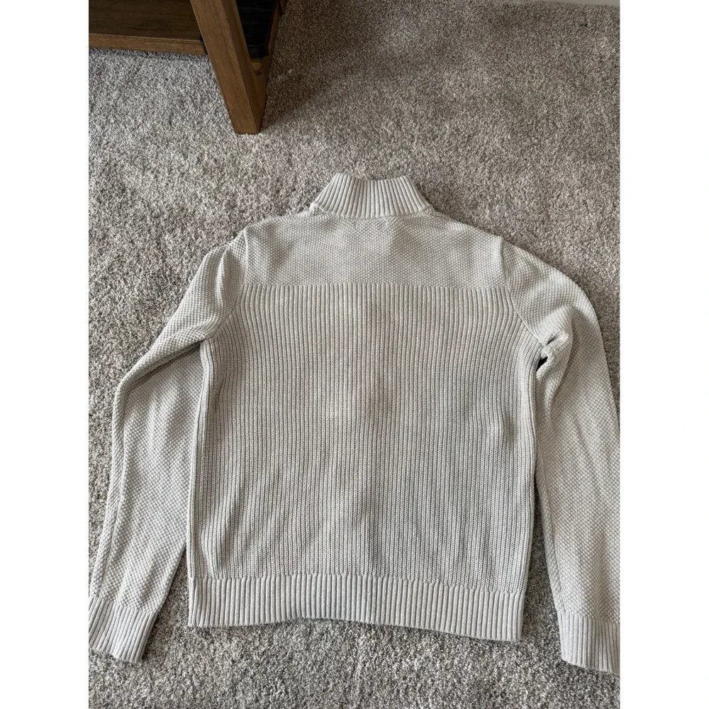 Banana Republic Mens Full Zip Cardigan Sweater Beige Ribbed Knit Mock Neck Large